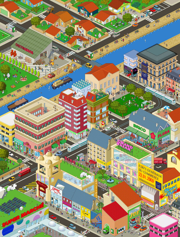 Isometric city scene