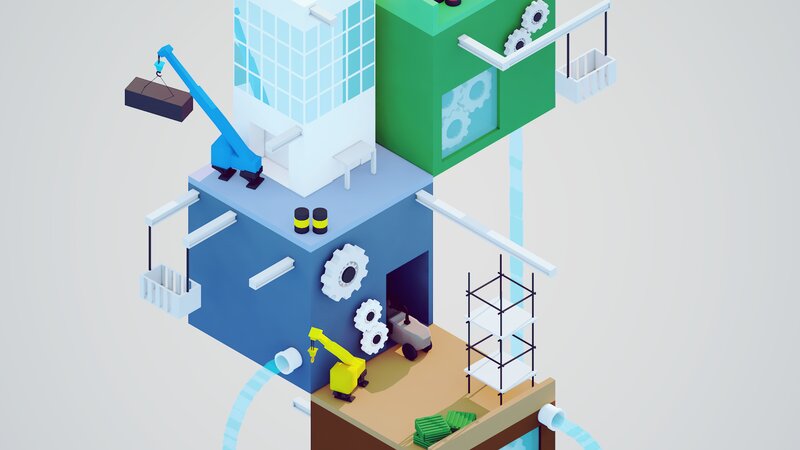 Isometric Factory Structure — Blue