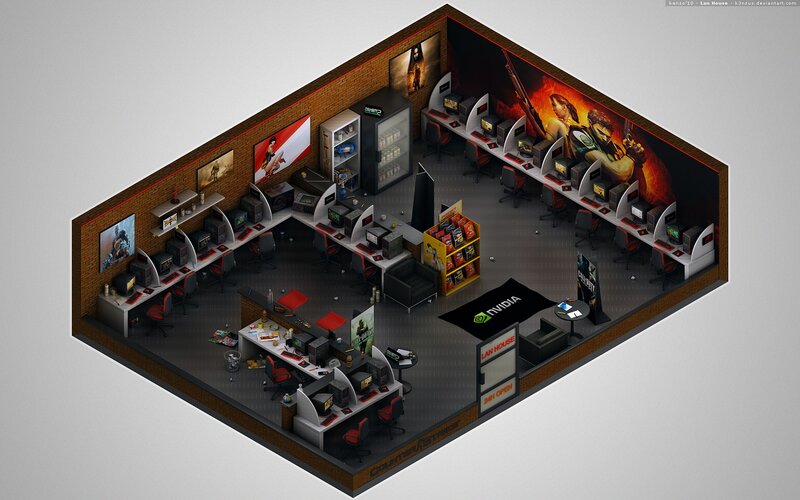 Isometric Lan House Interior