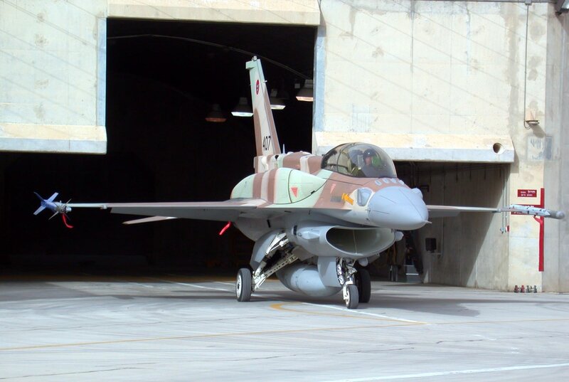 Israeli Air Force F-16 exiting hangar