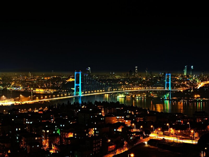 Istanbul at night with Bosphorus Bridge