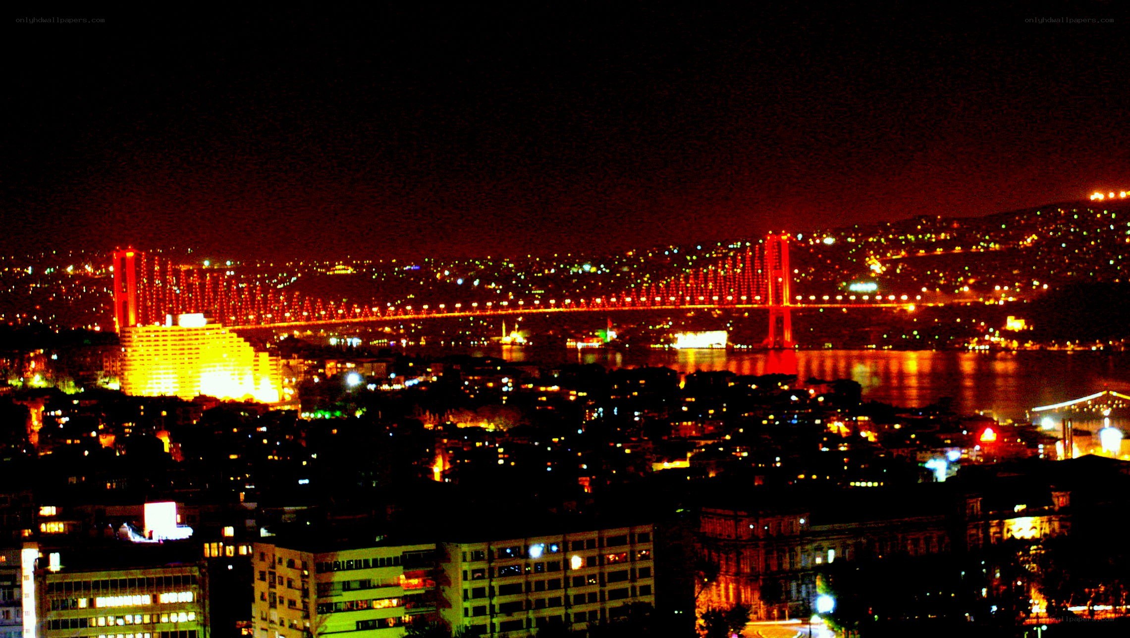 Istanbul at night with Bosphorus Bridge