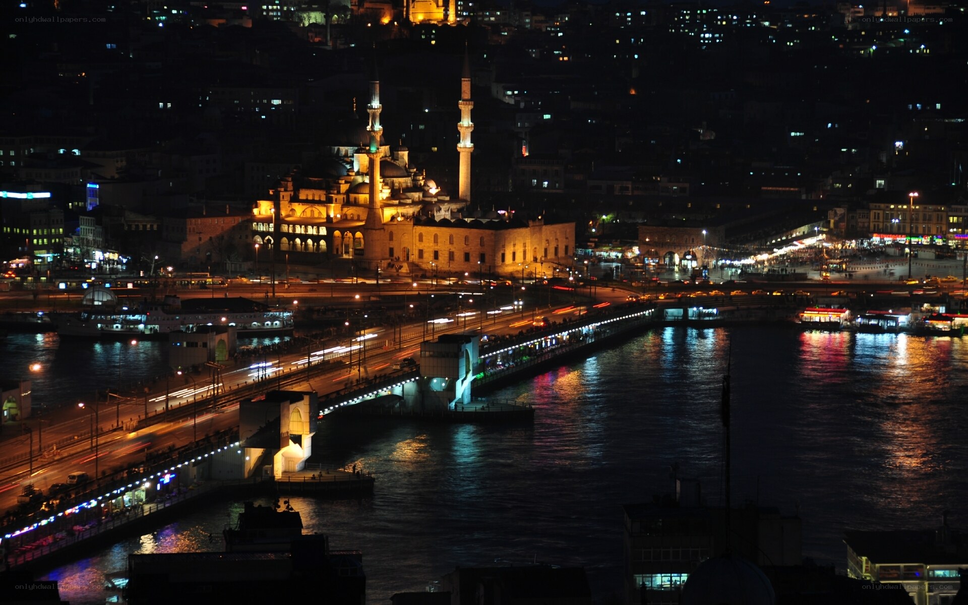 Istanbul at night with bridge