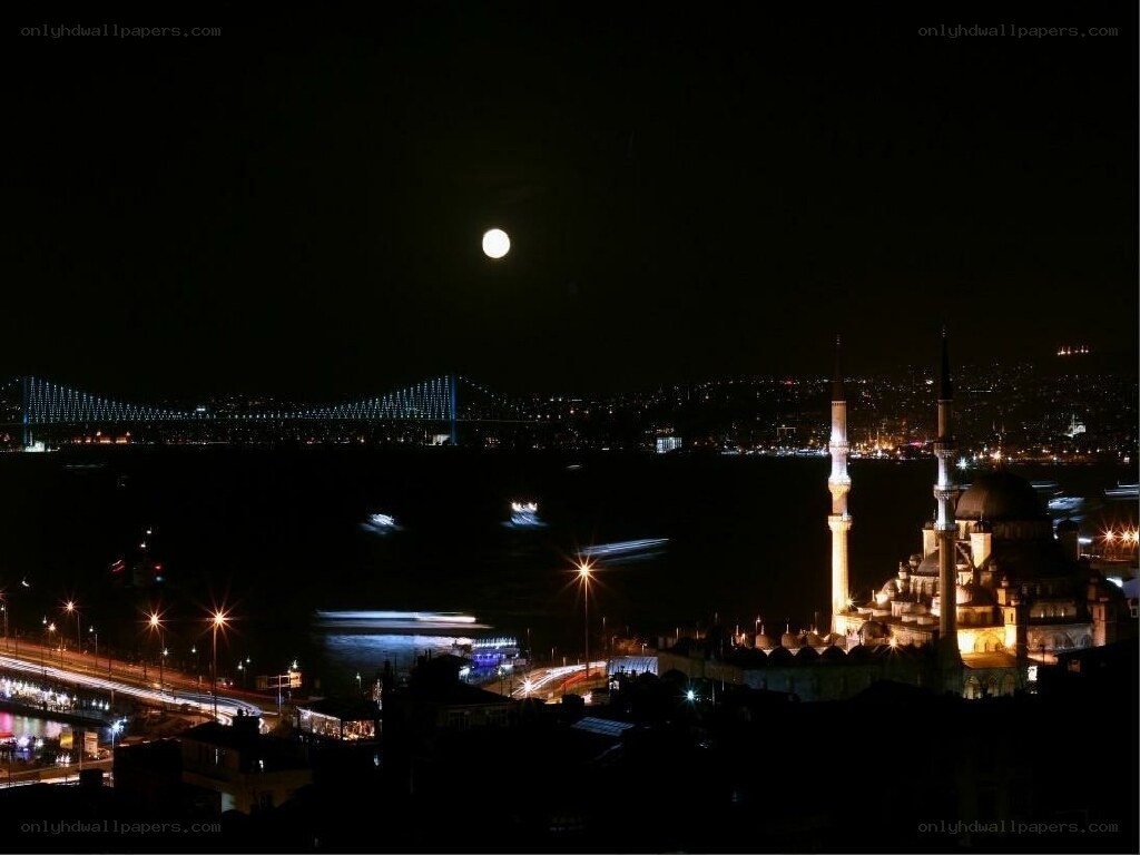 Istanbul at night with moon