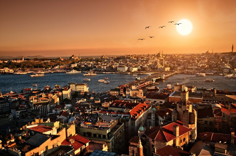 Istanbul Cityscape at Sunset — Orange, Serene