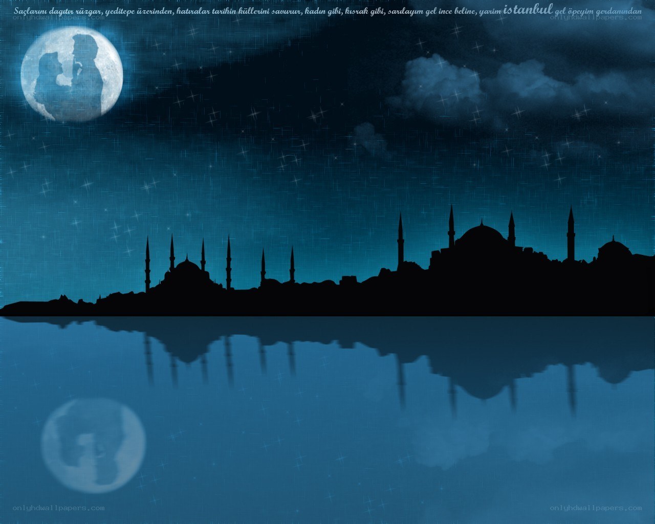 Istanbul moonlight silhouette