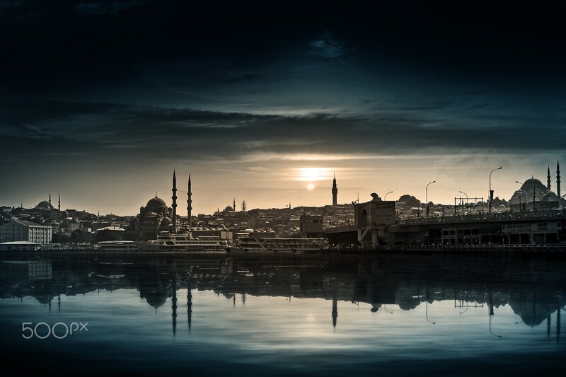 Istanbul Skyline at Dusk — Blue, Dramatic