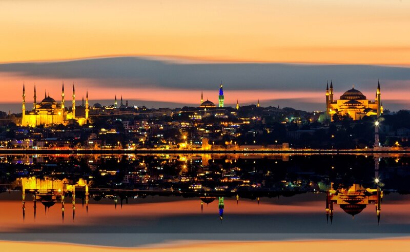 Istanbul Skyline at Dusk — Orange, Serene, Sunset