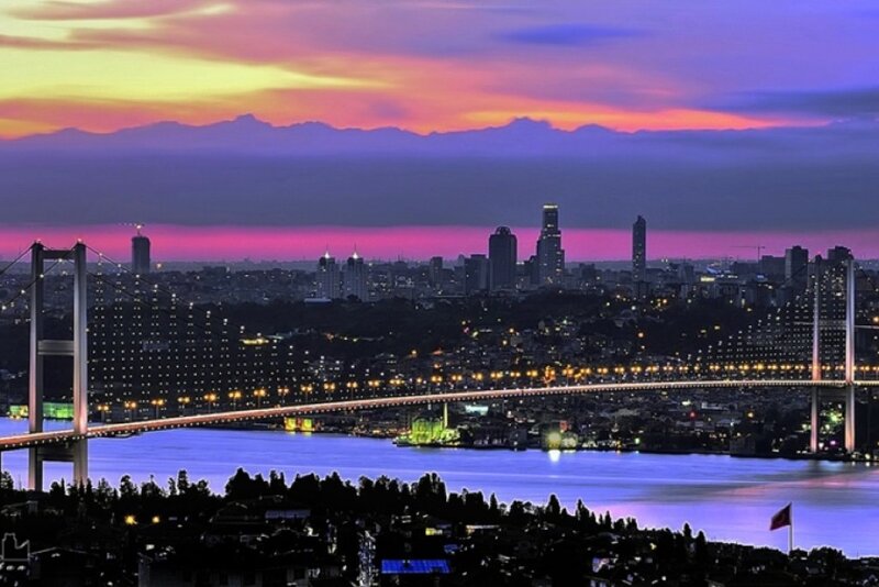Istanbul Skyline at Dusk — Purple