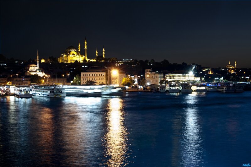 Istanbul Skyline at Night — Blue, Serene