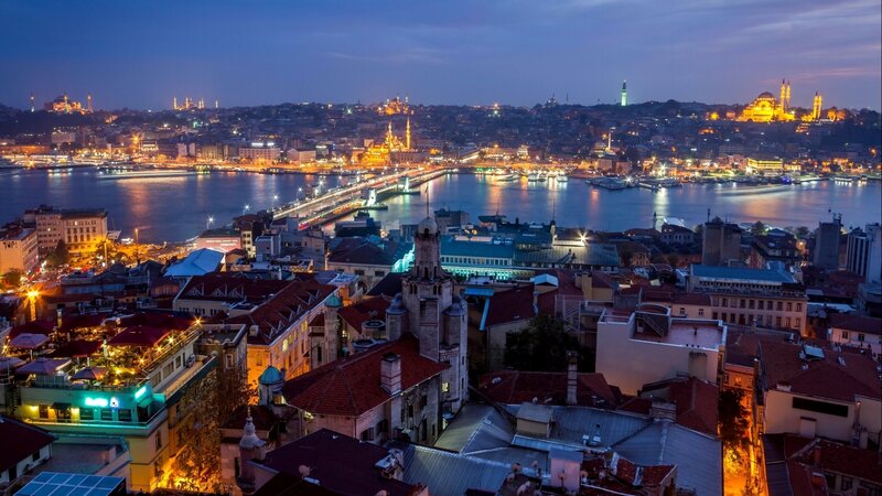 Istanbul Skyline at Night — Blue