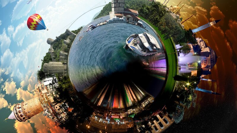 Istanbul Skyline Collage — Blue