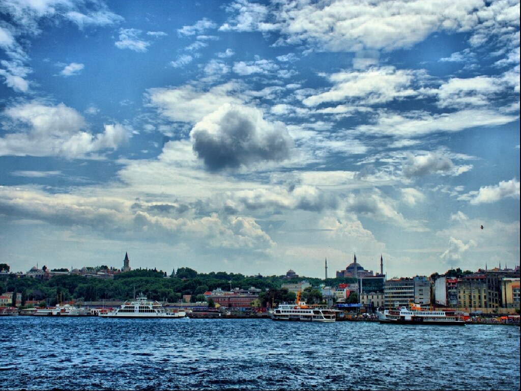 Istanbul skyline with ferries