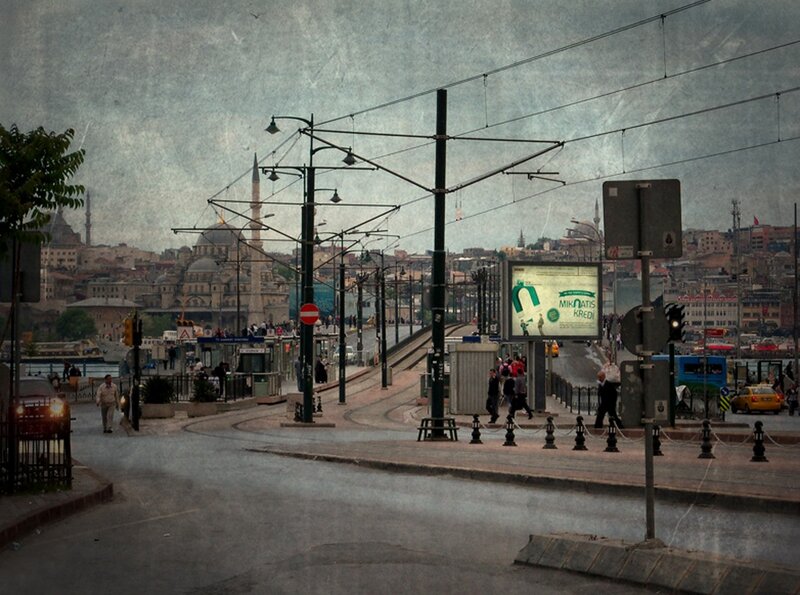 Istanbul street scene with tram lines