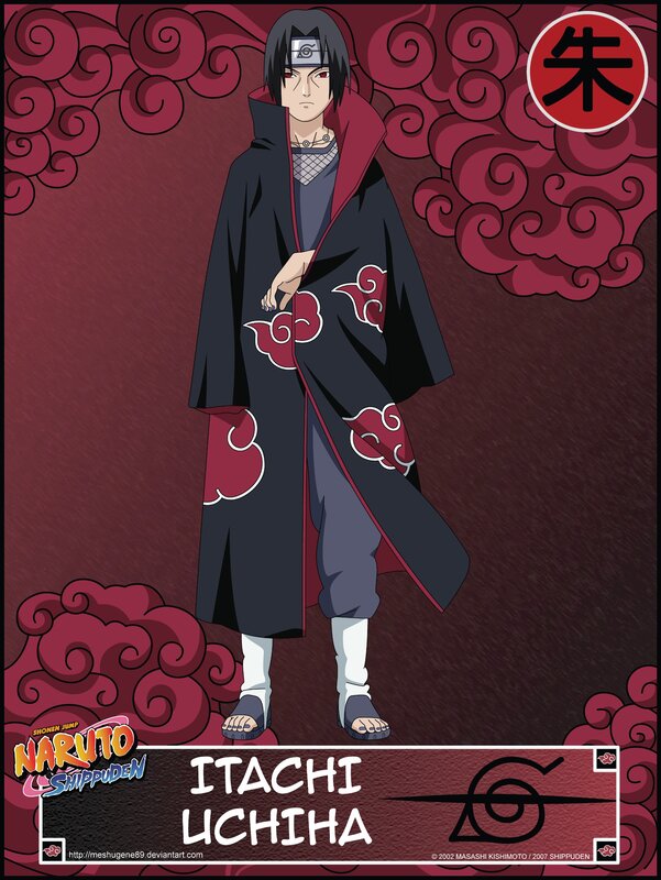 Itachi Uchiha Character — Red, Dramatic, Anime, Akatsuki Cloak, Cloud Pattern
