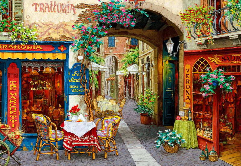 Italian Alleyway Cafe — Red, Vibrant