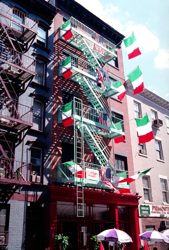 Italian flags on fire escape
