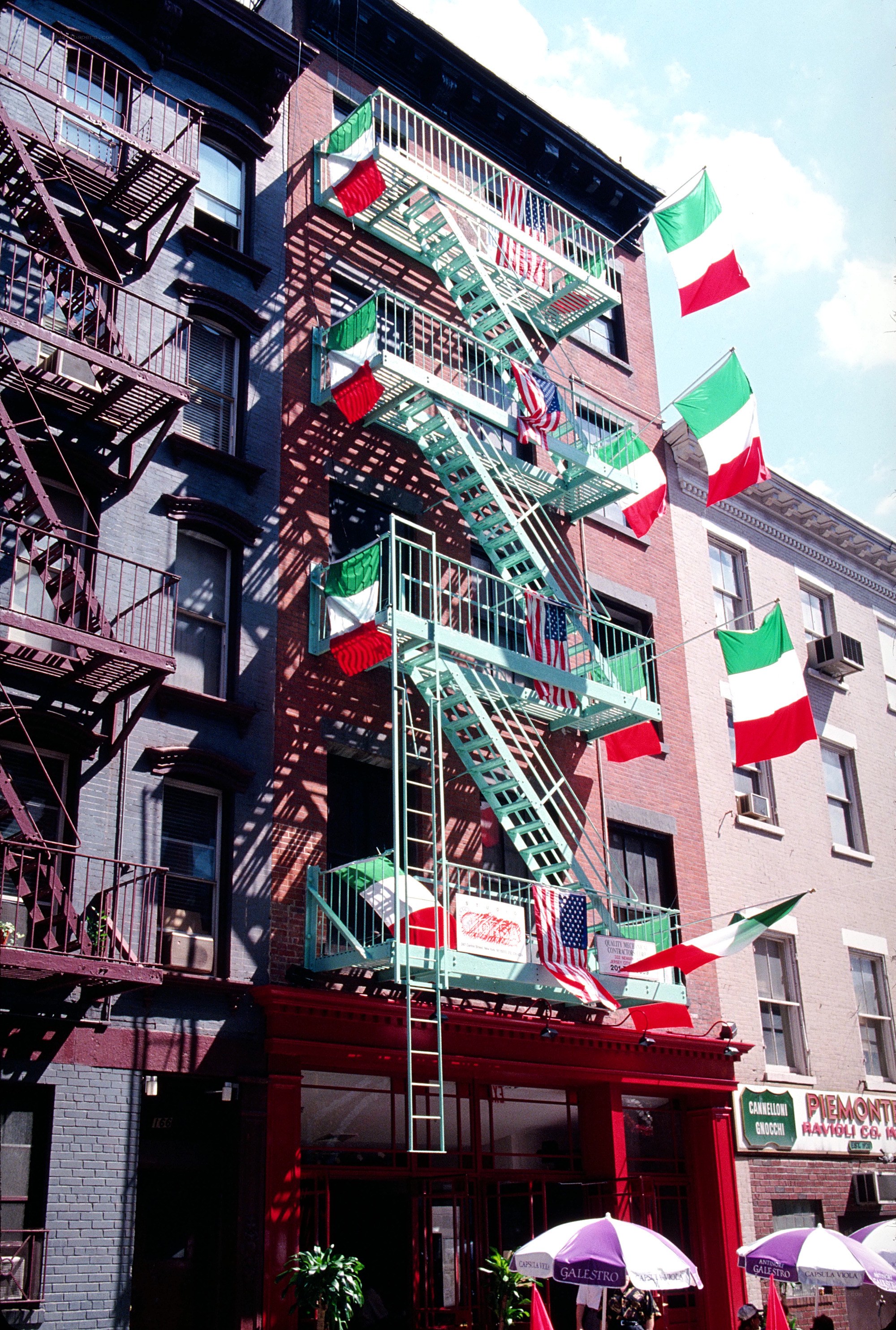 Italian flags on fire escape
