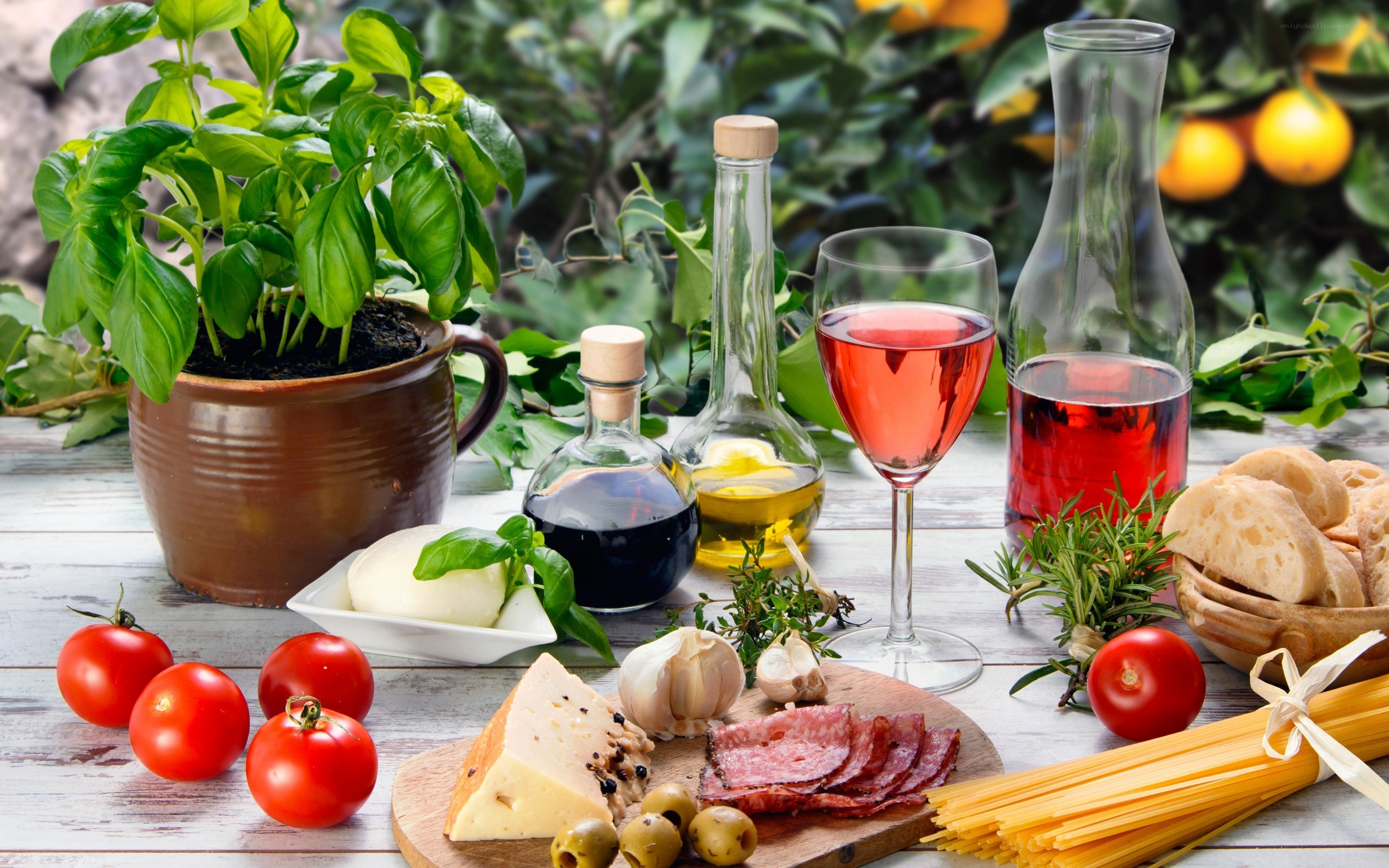 Italian food spread on a table