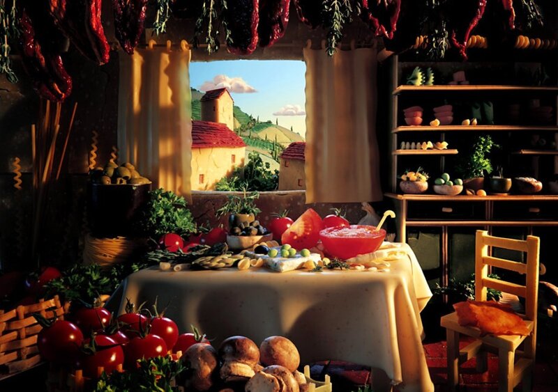 Italian kitchen with fresh produce