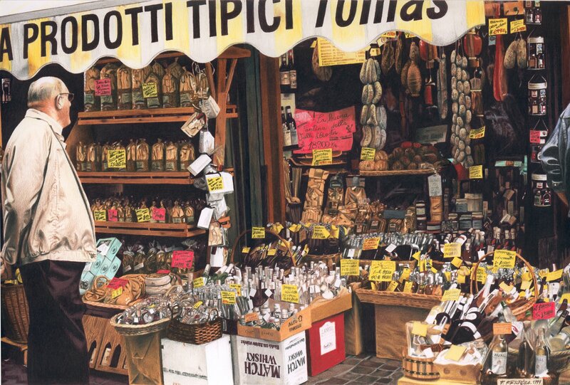 Italian market stall with goods