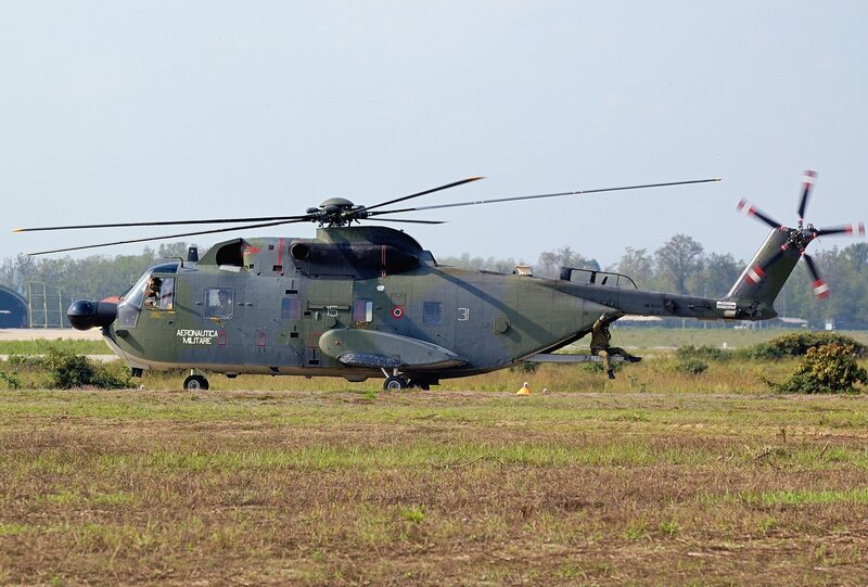 Italian military helicopter on field