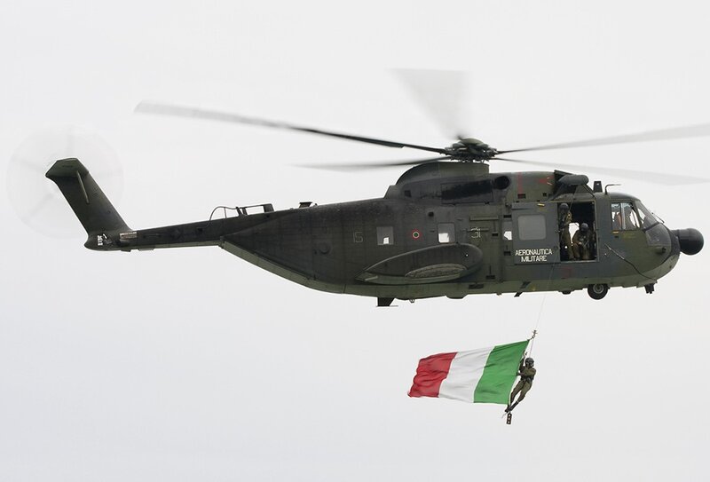 Italian military helicopter with flag