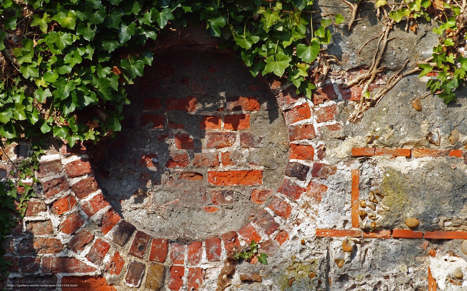 ivy-covered brick wall with circular opening