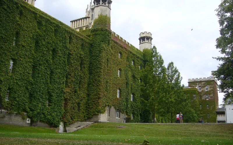 Ivy-covered castle building