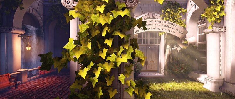 ivy-covered courtyard entrance