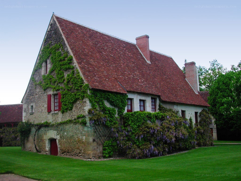 ivy-covered stone house