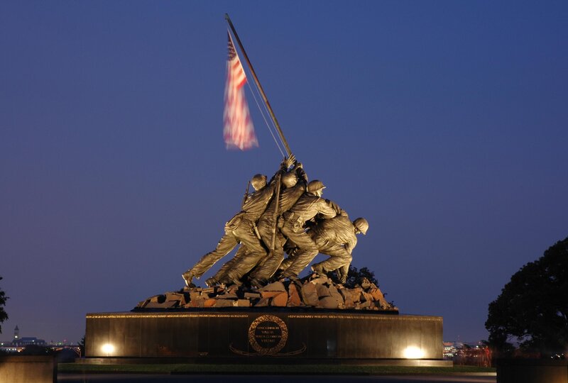 Iwo Jima Memorial at dusk