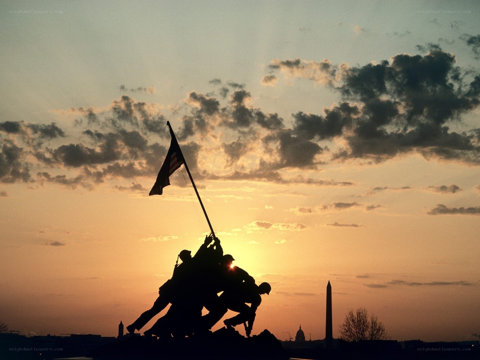 Iwo Jima Memorial at sunset
