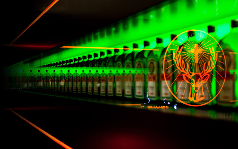 Jägermeister display in neon light