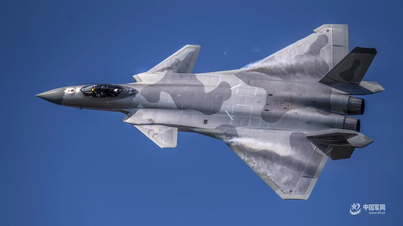 J-20 Stealth Fighter Jet — Blue, Dramatic