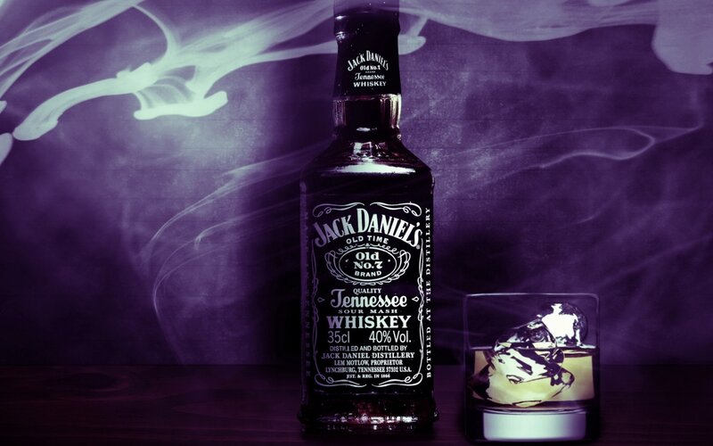 Jack Daniel's Bottle and Glass — Purple, Dramatic