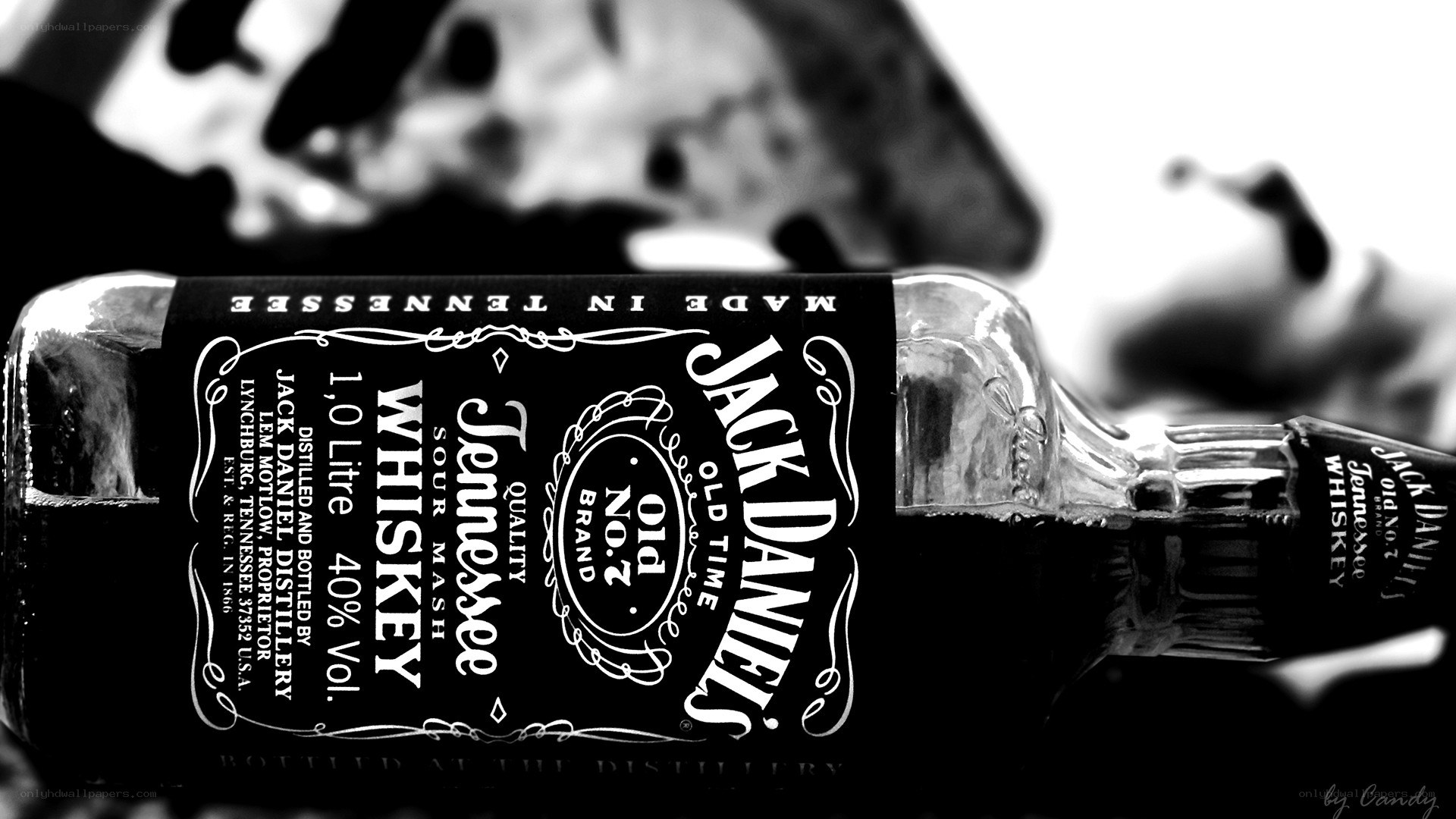 Jack Daniel's bottle in black and white