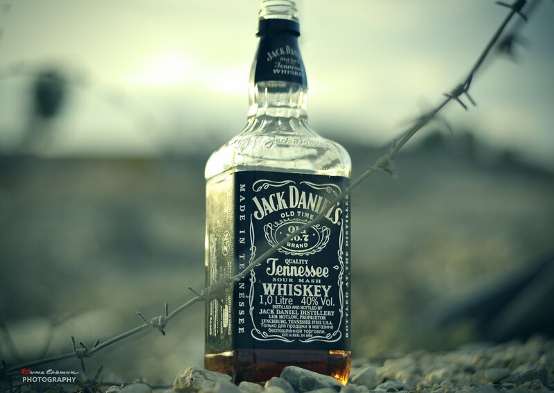 Jack Daniel's bottle with barbed wire