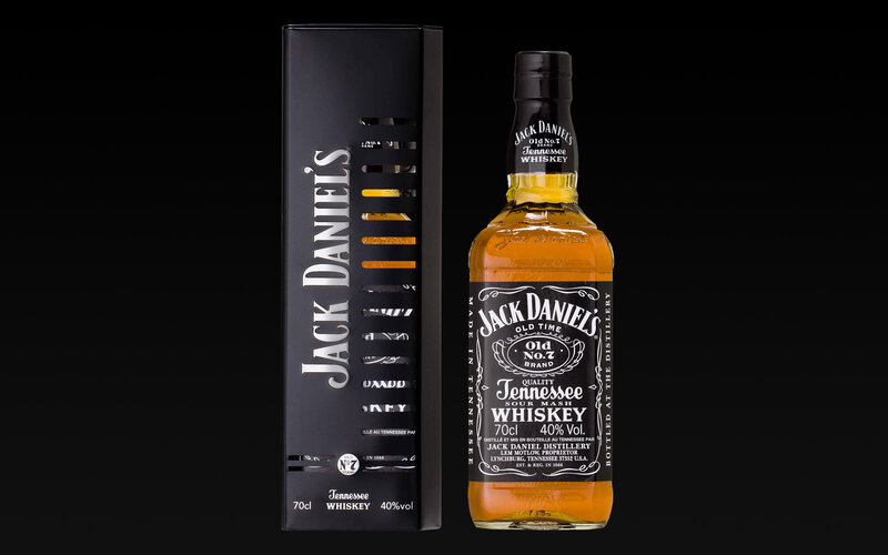 Jack Daniel's whiskey bottle and box