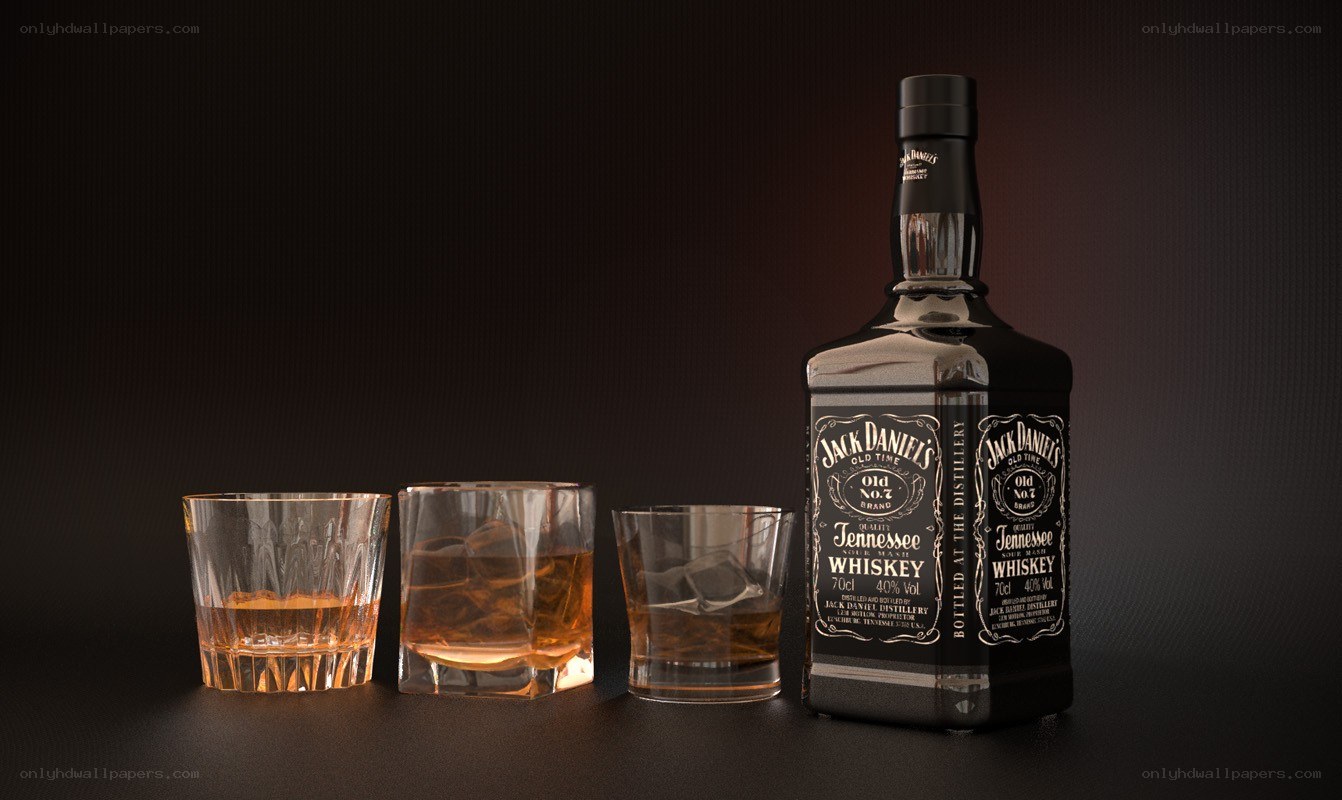 Jack Daniel's whiskey bottle and glasses
