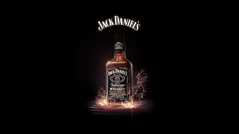 Jack Daniel's Whiskey Bottle — Black, Dramatic, Night, Photograph, Fire, Splashing Liquid