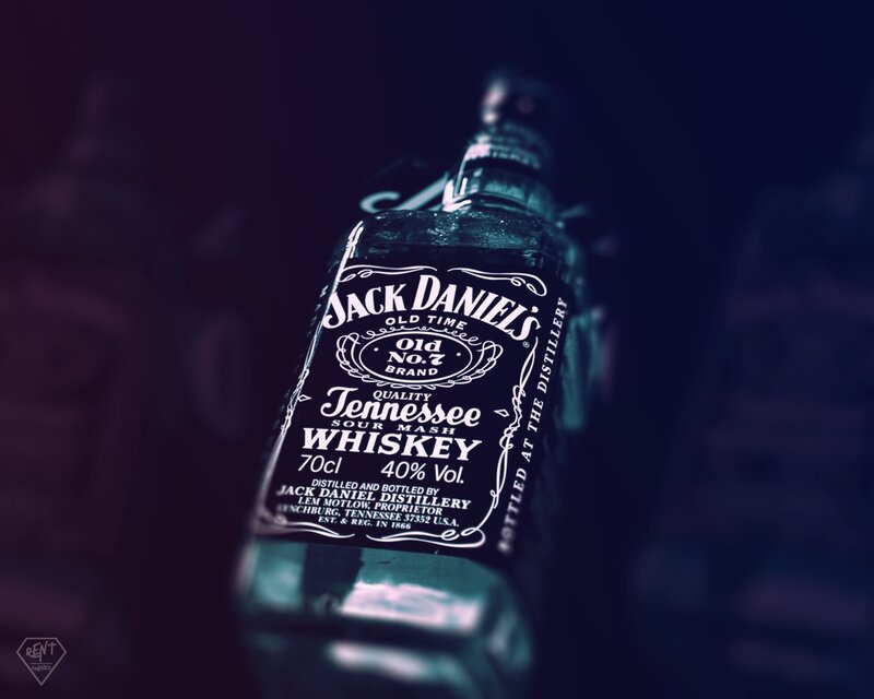 Jack Daniel's Whiskey Bottle — Black, Dramatic, Night, Photograph, Label