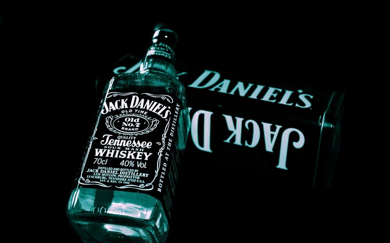 Jack Daniel's Whiskey Bottle — Black, Dramatic, Night, Photograph