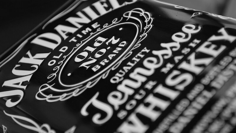 Jack Daniel's Whiskey Bottle — Black, Dramatic, Photograph, Label, Text