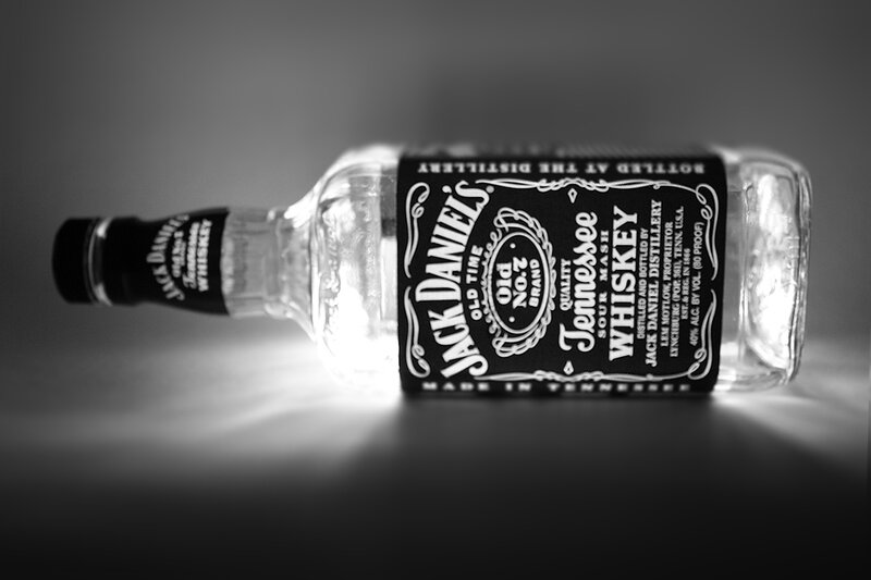 Jack Daniel's Whiskey Bottle — Black, Dramatic, Photograph, Label