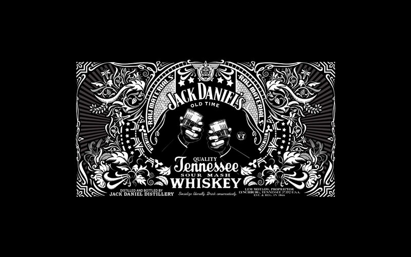 Jack Daniel's Whiskey Label — Black, Classic, Illustration, Whiskey Bottles, Floral Patterns