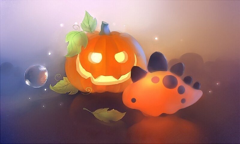 Jack-o'-lantern and Dinosaur