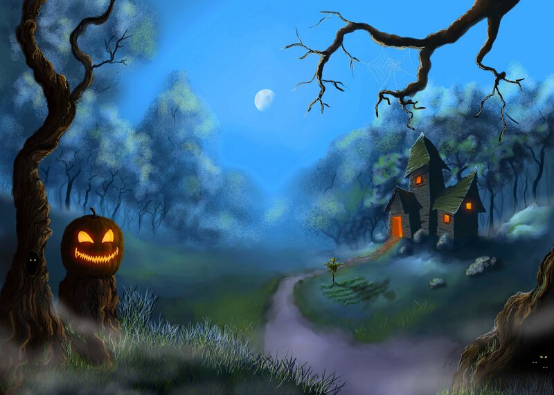 Jack-o'-lantern in Forest — Blue