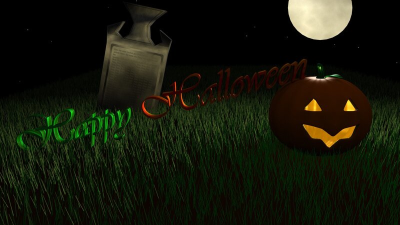 Jack-o'-lantern in Grass — Green