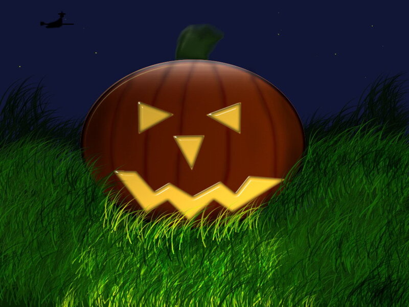 Jack-o'-lantern in grass